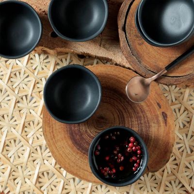 Kit 60 Ramekins 50ml Cerâmica Molheira Orgânico Preto Matte Porto Brasil Restaurante
