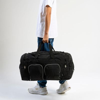 Bolsa de Viagem Color Block Bolso Duplo Frontal Preta U / Preto