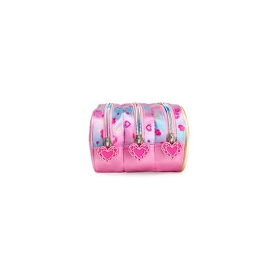 Estojo Escolar Feminino Médio Princesas 3 Compartimentos Rosa U / Rosa