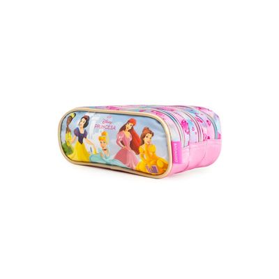 Estojo Escolar Feminino Médio Princesas 3 Compartimentos Rosa U / Rosa