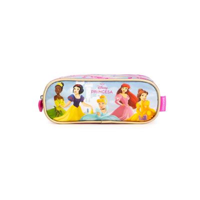 Estojo Escolar Feminino Médio Princesas 3 Compartimentos Rosa U / Rosa