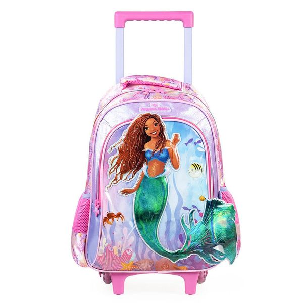 Mochila Escolar Infantil Com Rodinhas Feminina Ariel Premium Rosa Escuro U / Rosa