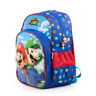 Mochila Escolar Infantil Masculina Mario Bross Premium Azul U / Azul