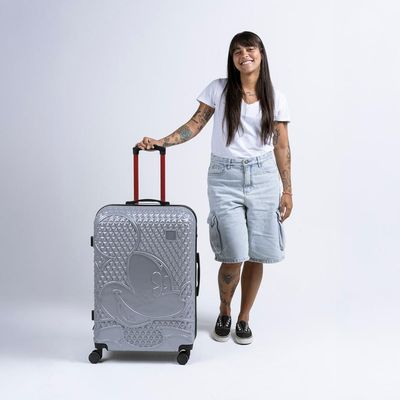 Mala de Viagem Grande 32 Kg ABS 4 Rodas Mickey Epcot Prata G / Prata