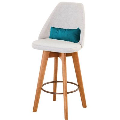 Kit 04 Banquetas Alta Maya Giratória Com Encosto Linho Bege Claro e Almofada Suede Azul Turquesa - Aurora Line