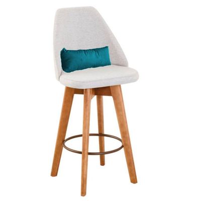Kit 04 Banquetas Alta Maya Giratória Com Encosto Linho Bege Claro e Almofada Suede Azul Turquesa - Aurora Line