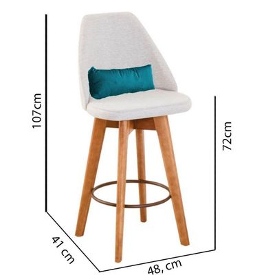 Kit 04 Banquetas Alta Maya Giratória Com Encosto Linho Bege Claro e Almofada Suede Azul Turquesa - Aurora Line