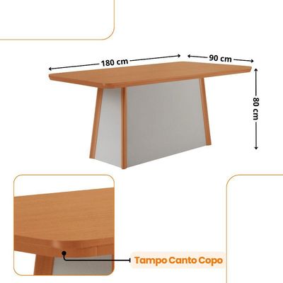 Mesa De Jantar Diane 180cm Tampo Mdf Canto Copo Naturalle/off White