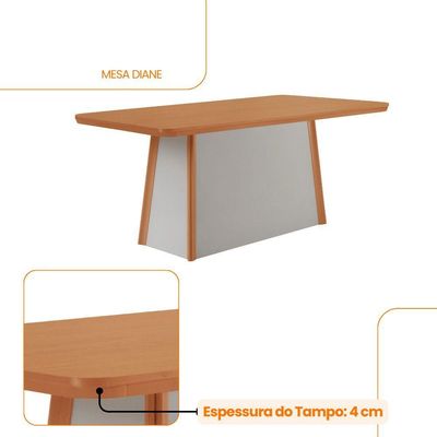 Mesa De Jantar Diane 180cm Tampo Mdf Canto Copo Naturalle/off White