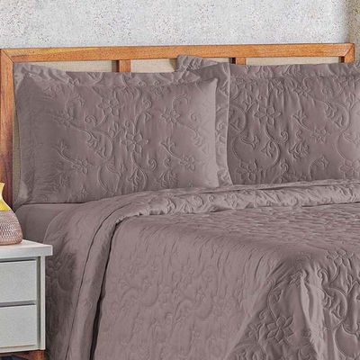 Kit Cobre Leito Colcha Celeste Queen 3 Peças Matelado Floral 180 Fios - Lavanda