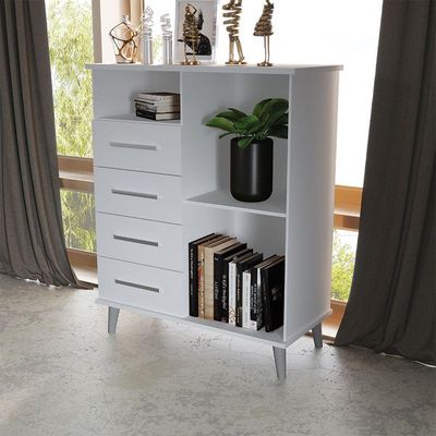 Balcão Aparador Multiuso ômega Com 4 Gavetas Branco