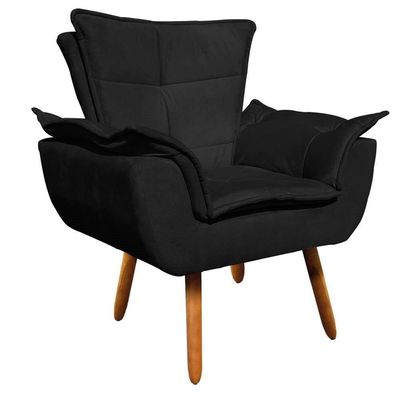 Kit Namoradeira 2 Lugares E 2 Poltronas Decorativas Pés Palito Opla Suede Preto - Ibiza