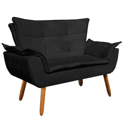 Kit Namoradeira 2 Lugares E 2 Poltronas Decorativas Pés Palito Opla Suede Preto - Ibiza