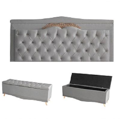 Kit Barcelona Cabeceira De Cama Painel E Calçadeira Baú King 195 Cm Suede Prata Do Lar Móveis E Decoração
