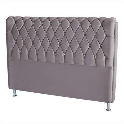 Cabeceira De Cama Box Londres King 195 Cm Suede Botão De Strass Prata Do Lar Móveis E Decoração