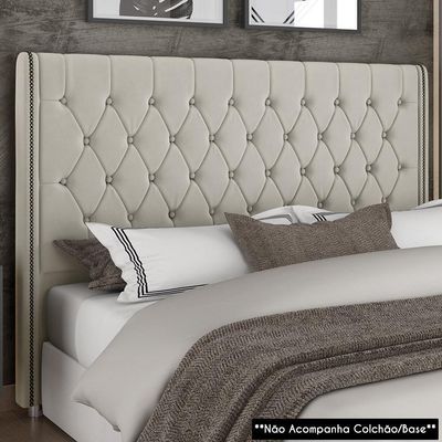 Cabeceira Cama Solteirão 98cm Florenza P02 Veludo Bege - Mpozenato