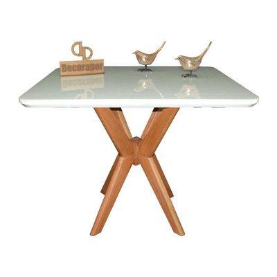 Mesa Jantar Pandora Tampo Quadrado Laca Com Vidro 120cm Off White