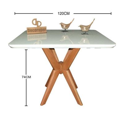 Mesa Jantar Pandora Tampo Quadrado Laca Com Vidro 120cm Off White
