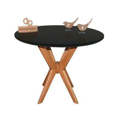 Mesa Jantar Pandora Tampo Redondo Laca Com Vidro 80cm Preto