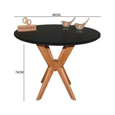Mesa Jantar Pandora Tampo Redondo Laca Com Vidro 80cm Preto
