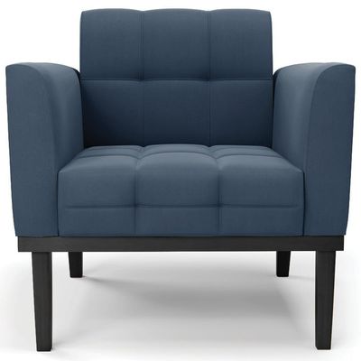 Poltrona Base Madeira Preto Kit 2 Ana Suede Azul Marinho - Ibiza