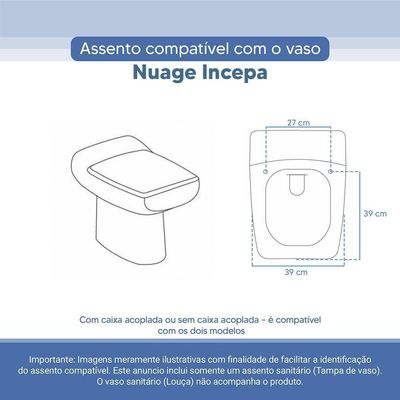 Tampa Vaso Sanitário Poliester Acrilico Nuage Branco Para Bacia Incepa