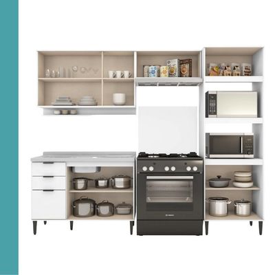 Armário De Cozinha Completa C Balcão Miami Prime Carraro Branco