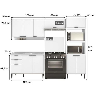 Armário De Cozinha Completa C Balcão Miami Prime Carraro Branco