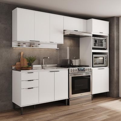 Armário De Cozinha Completa C Balcão Miami Prime Carraro Branco