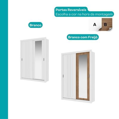 Guarda Roupa Solteiro 2 Portas Darvi Com Espelho Direito Carraro Branco
