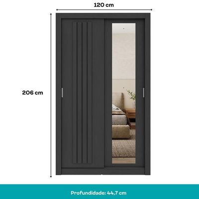 Guarda Roupa Solteiro 2 Portas Darvi Com Espelho Direito Carraro Preto Touch