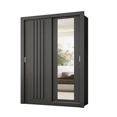Guarda Roupa Solteiro 2 Portas Darvi Com Espelho Direito Carraro Preto Touch