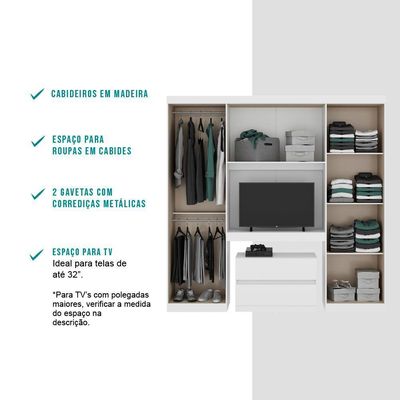 Guarda Roupa Casal 6 Portas 2 Gavetas Branco C/ Painel De Tv