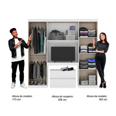 Guarda Roupa Solteiro 6 Portas 2 Gavetas Branco C/ Cabeceira