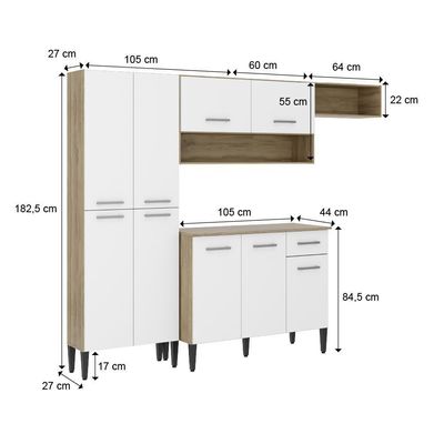 Cozinha Compacta Arizona Glam Carvalho Com Branco Carraro