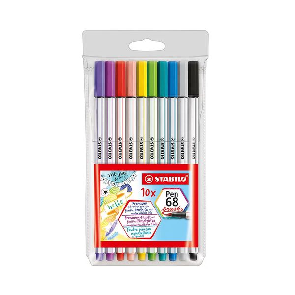 Marcador Artístico Stabilo Pen Brush Estojo com 12 Unidades Cores Vibrantes