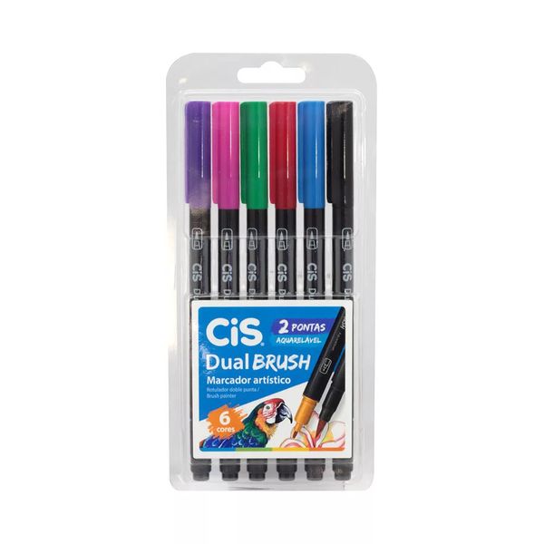Marcador Artístico Cis Dual Brush Aquarelável com 6 Cores Metálicas 0.8mm
