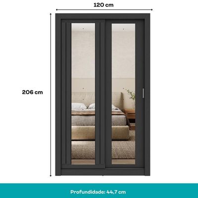 Guarda Roupa Solteiro 2 Portas Darvi Com 2 Espelhos Carraro Preto Touch