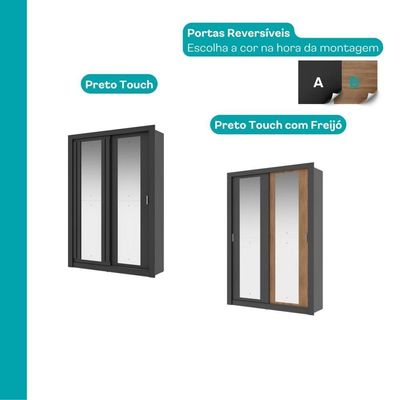 Guarda Roupa Solteiro 2 Portas Darvi Com 2 Espelhos Carraro Preto Touch