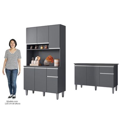Cozinha Compacta Márcia E Balcão Gabinete Com Tampo Tatiane 120cm Cinza - Ajl Móveis