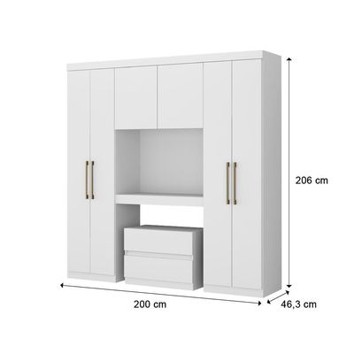 Guarda Roupa Infantil 6 Portas Branco C/ Escrivaninha