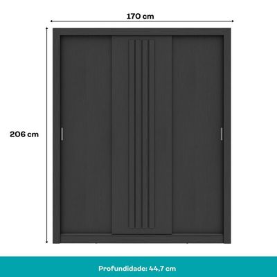 Guarda Roupa Casal 3 Portas Doha Carraro Preto Touch Com Freijó