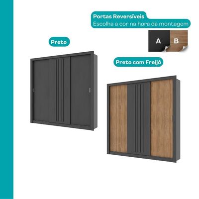 Guarda Roupa Casal 3 Portas Doha Carraro Preto Touch Com Freijó
