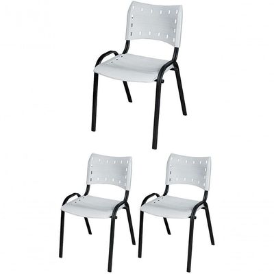 Cadeira Iso Base Preto Igreja, Escola, Escritório - Branco Kit 3 Peças