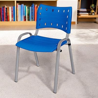 Cadeira Iso Base Cinza, Igreja, Escola, Escritório - Azul Kit 12 Peças
