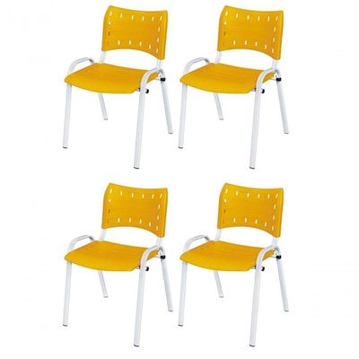 Cadeira Iso Base Branco Igreja, Escola, Escritório - Amarelo Kit 4 Peças