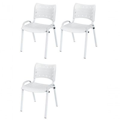 Cadeira Iso Base Branco Igreja, Escola, Escritório - Branco Kit 3 Peças