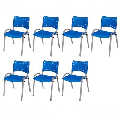 Cadeira Iso Base Cinza, Igreja, Escola, Escritório - Azul Kit 7 Peças