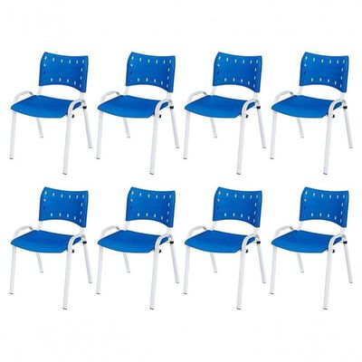 Cadeira Iso Base Branco Igreja, Escola, Escritório - Azul Kit 8 Peças
