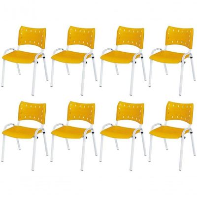 Cadeira Iso Base Branco Igreja, Escola, Escritório - Amarelo Kit 8 Peças